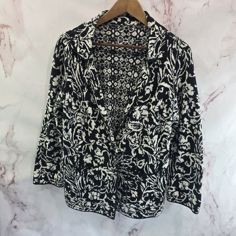 Anthropologie Sweater Blazer Womens Large P Black White Reversible Intarsia Twa